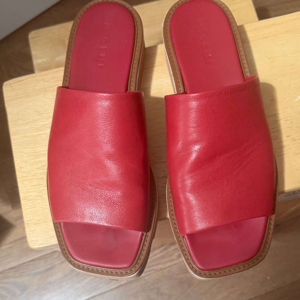 Red Leather Slide Sandals